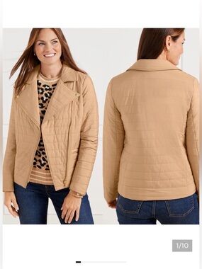 NWT Talbots beige  quilted moto jacket size PXL zip toasted coconut lightweight